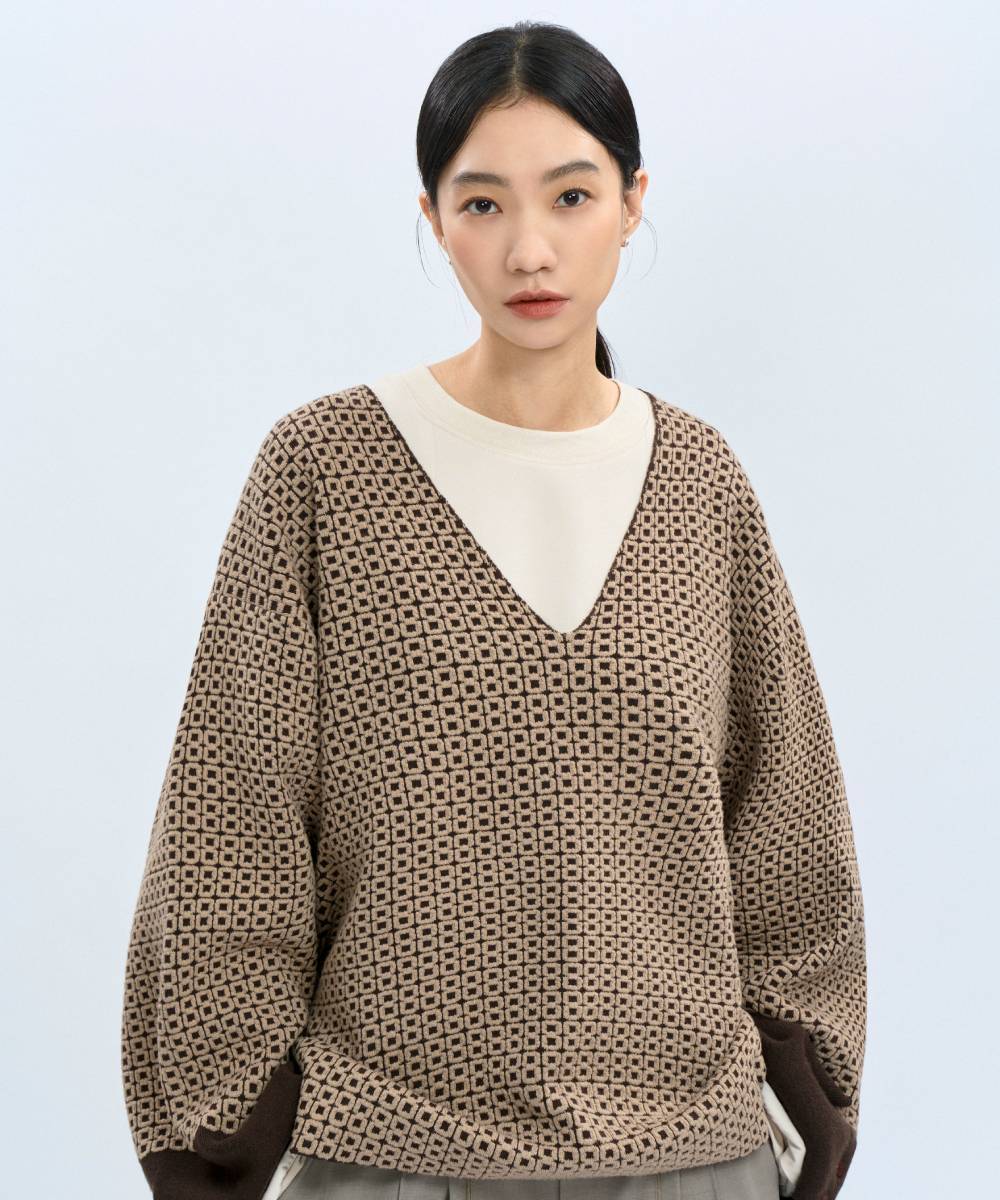 “Check Check” Knit Sweater V領針織衫