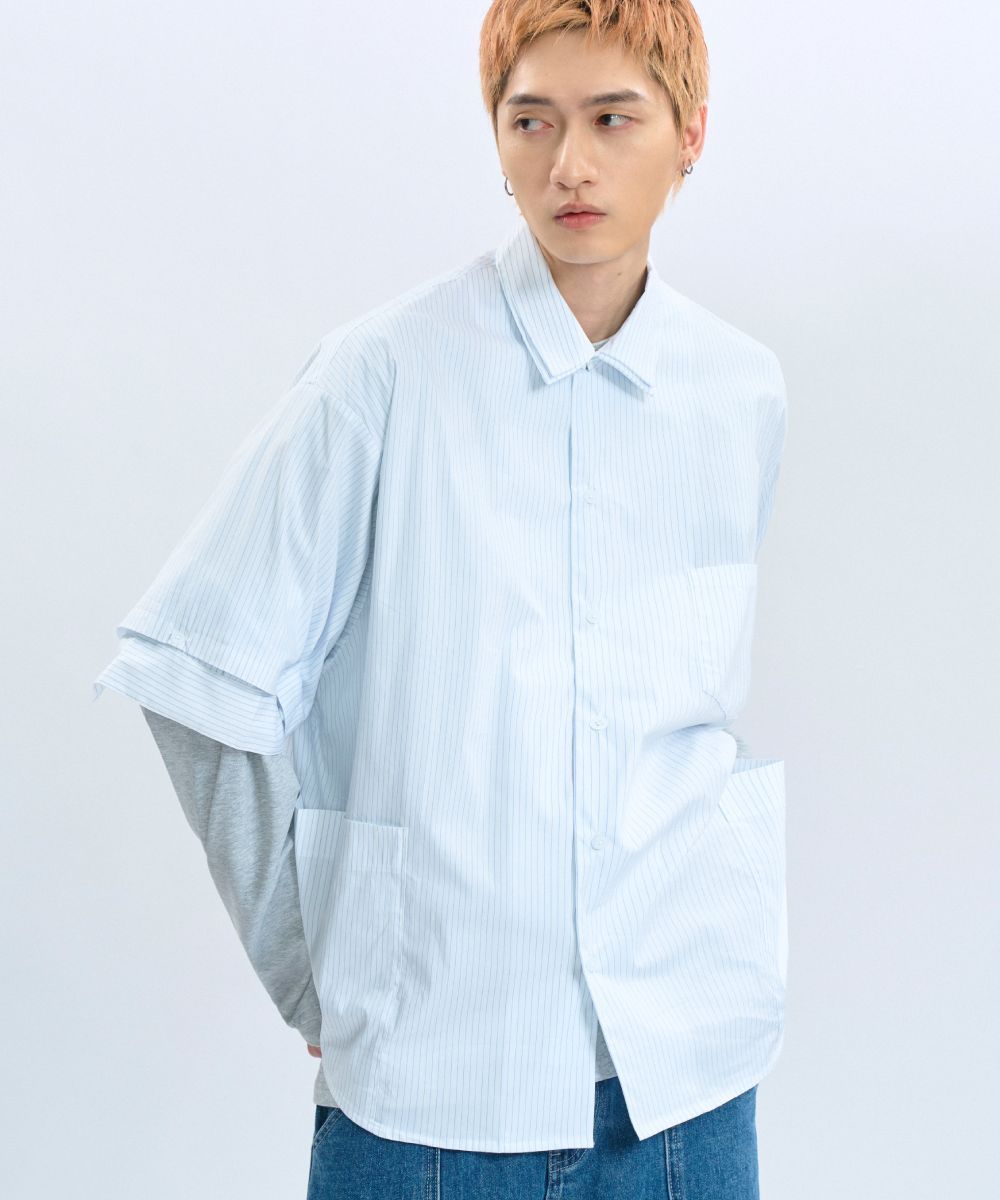  “DND” Oversized Pocket Shirt 電繡條紋襯衫