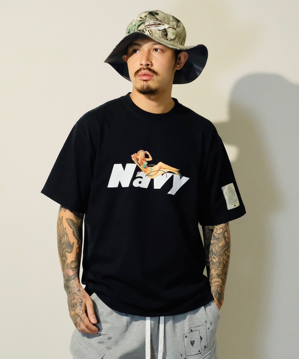 印花短TEE Pinup Model Navy Tee