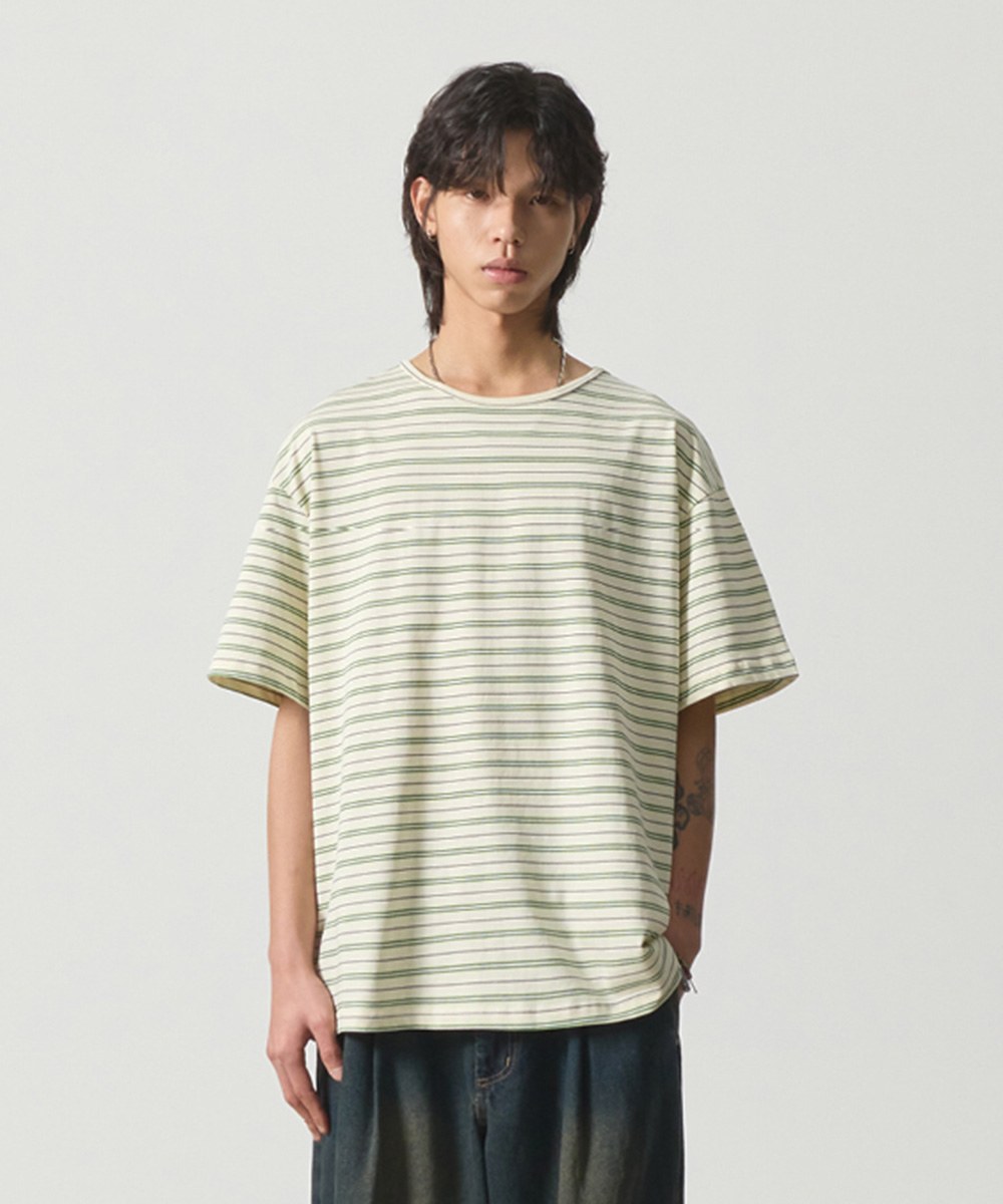 條紋短袖上衣 LAYERING MIXED STRIPE HALF T-SHIRT