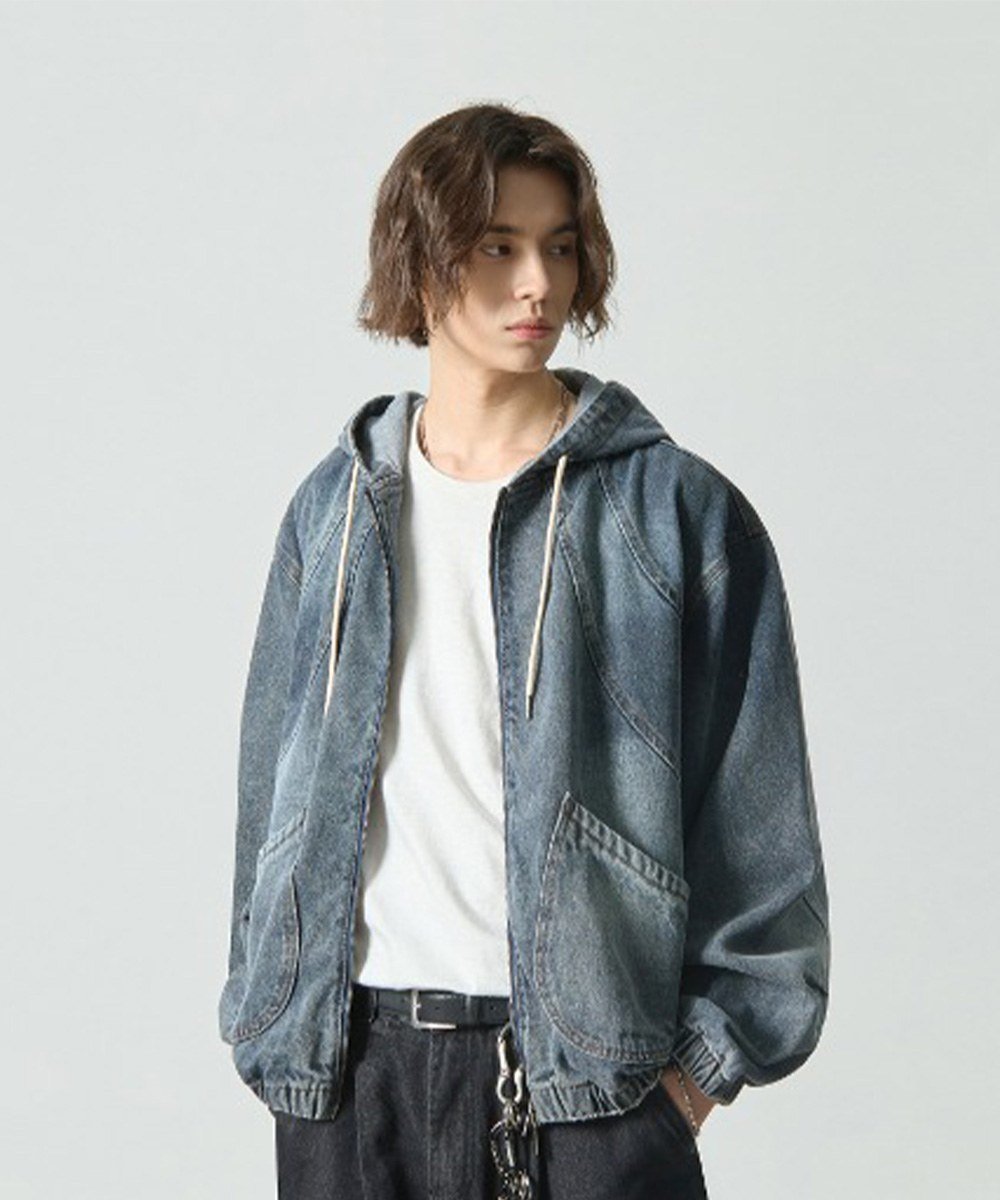 牛仔連帽外套 WASHED SLASH DENIM HOODED JACKET