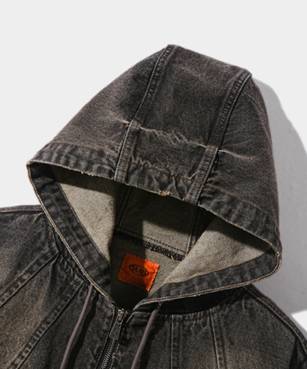 牛仔連帽外套 WASHED SLASH DENIM HOODED JACKET