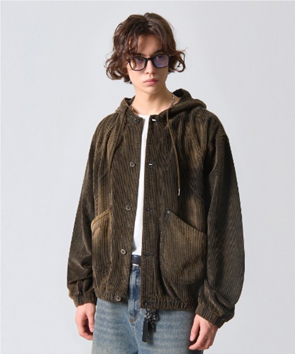 燈芯絨連帽外套 FADE WASHING SLASH CORDUROY HOODED JACKET