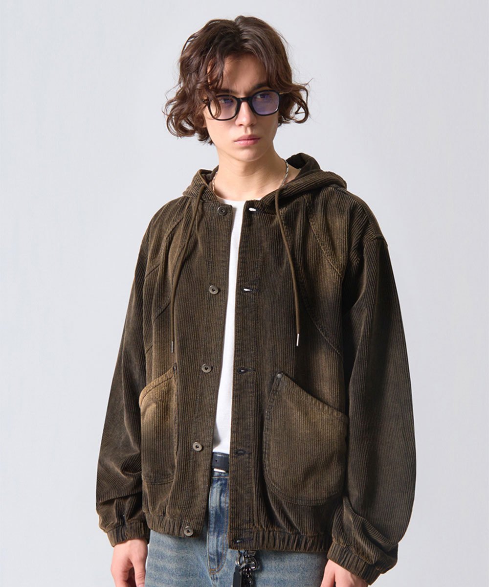 燈芯絨連帽外套 FADE WASHING SLASH CORDUROY HOODED JACKET