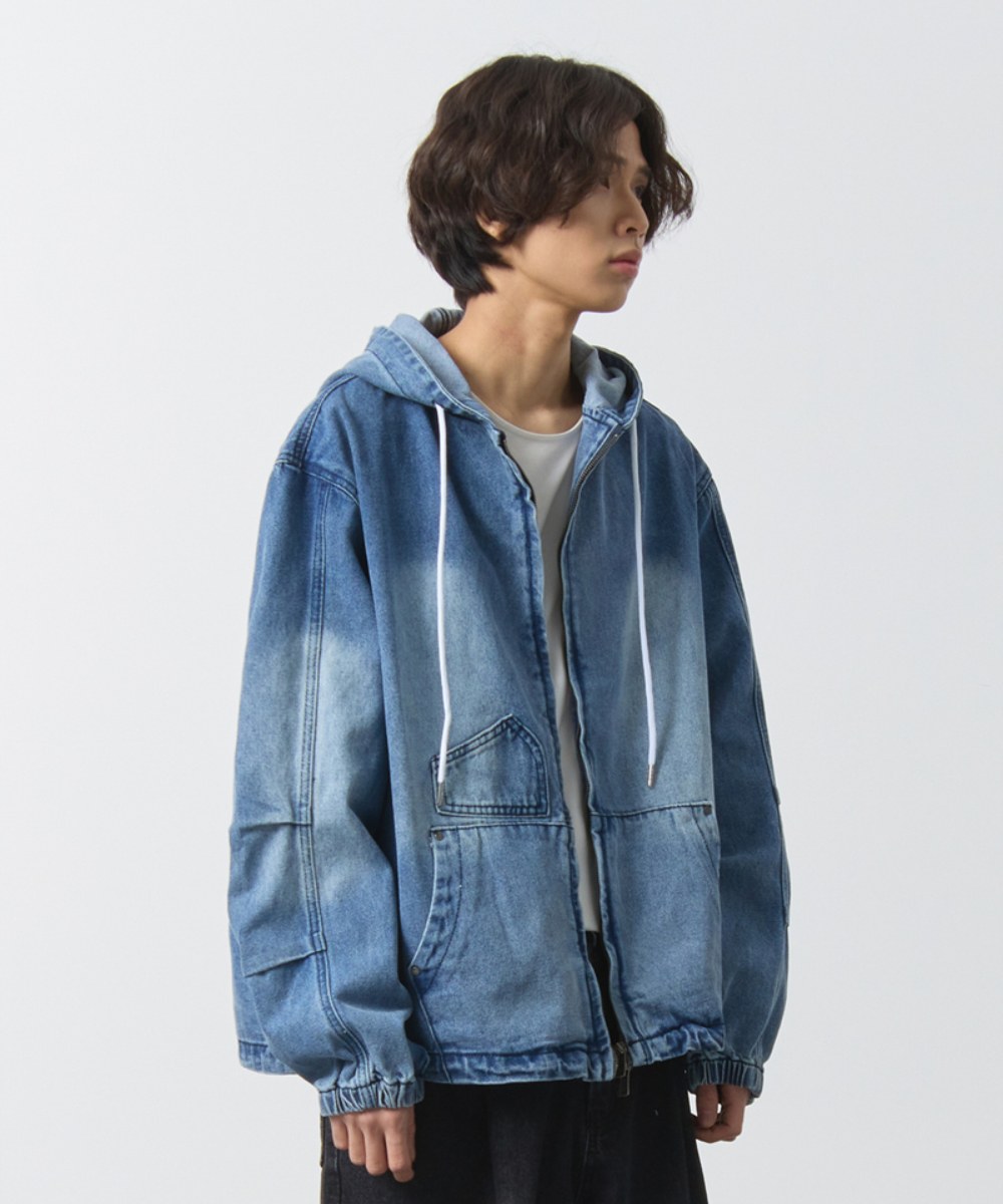 連帽牛仔外套 OVERSIZED BIO WASHING DENIM HOODY ZIP-UP