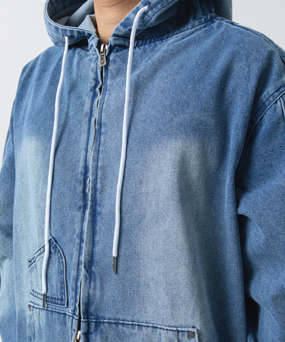 連帽牛仔外套 OVERSIZED BIO WASHING DENIM HOODY ZIP-UP