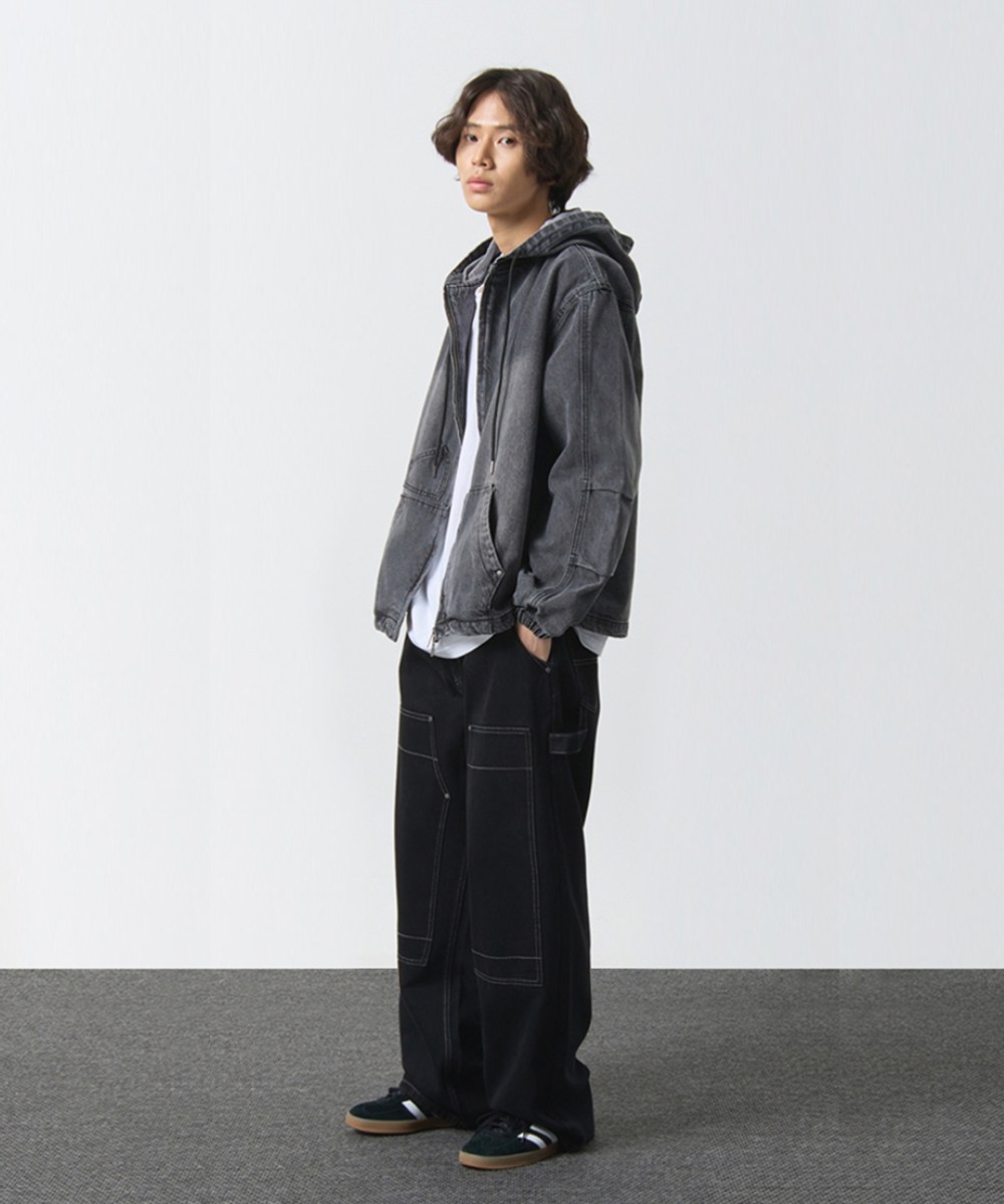 連帽牛仔外套 OVERSIZED BIO WASHING DENIM HOODY ZIP-UP