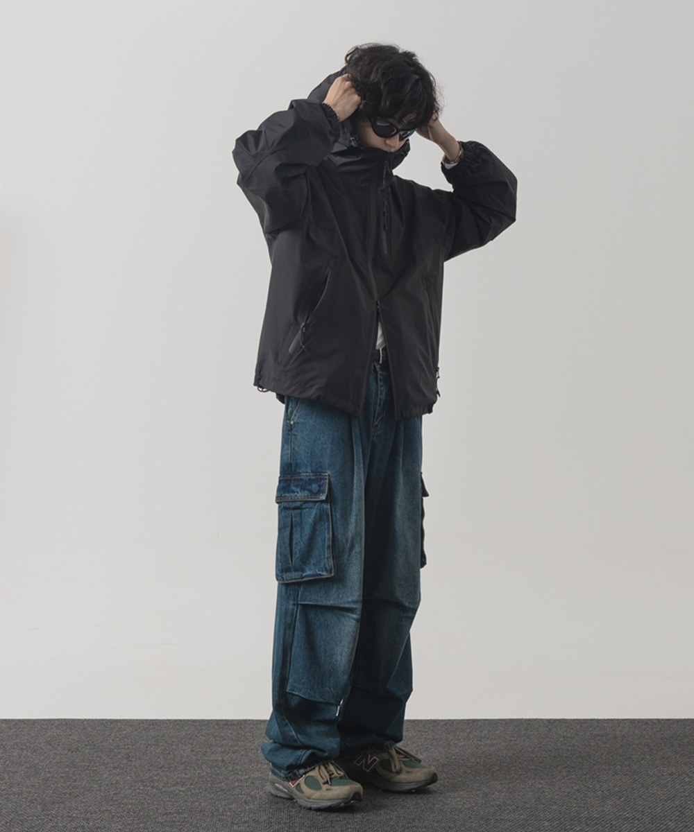 降落傘牛仔長褲 ONE-TUCK PARASUIT CARGO DENIM PANTS