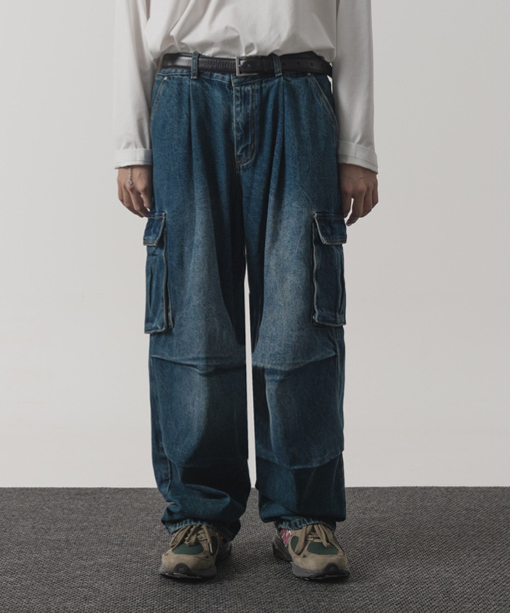 降落傘牛仔長褲 ONE-TUCK PARASUIT CARGO DENIM PANTS