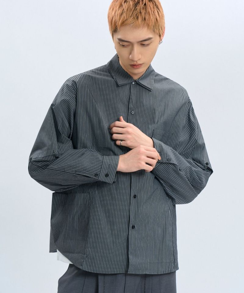 CRV3326-242  “DND” Oversized Pocket Shirt 電繡條紋襯衫