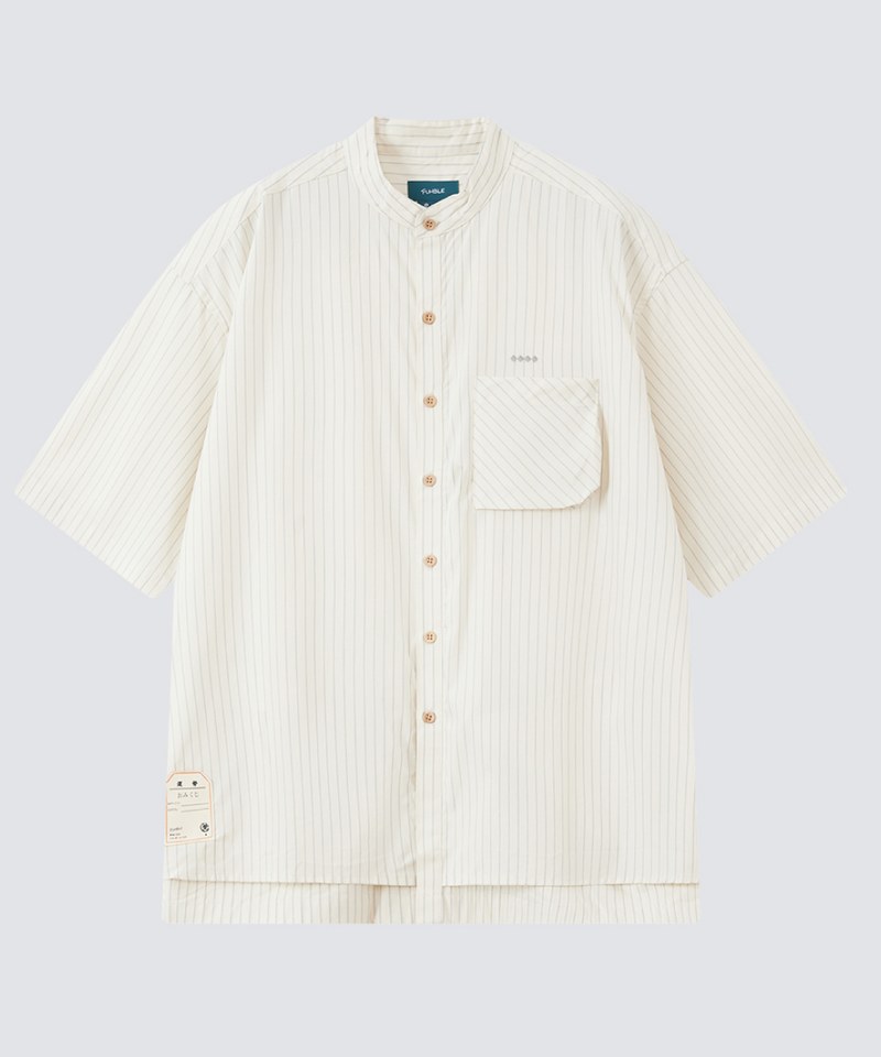 FMB9904-241 純棉條子圓領短袖襯衫