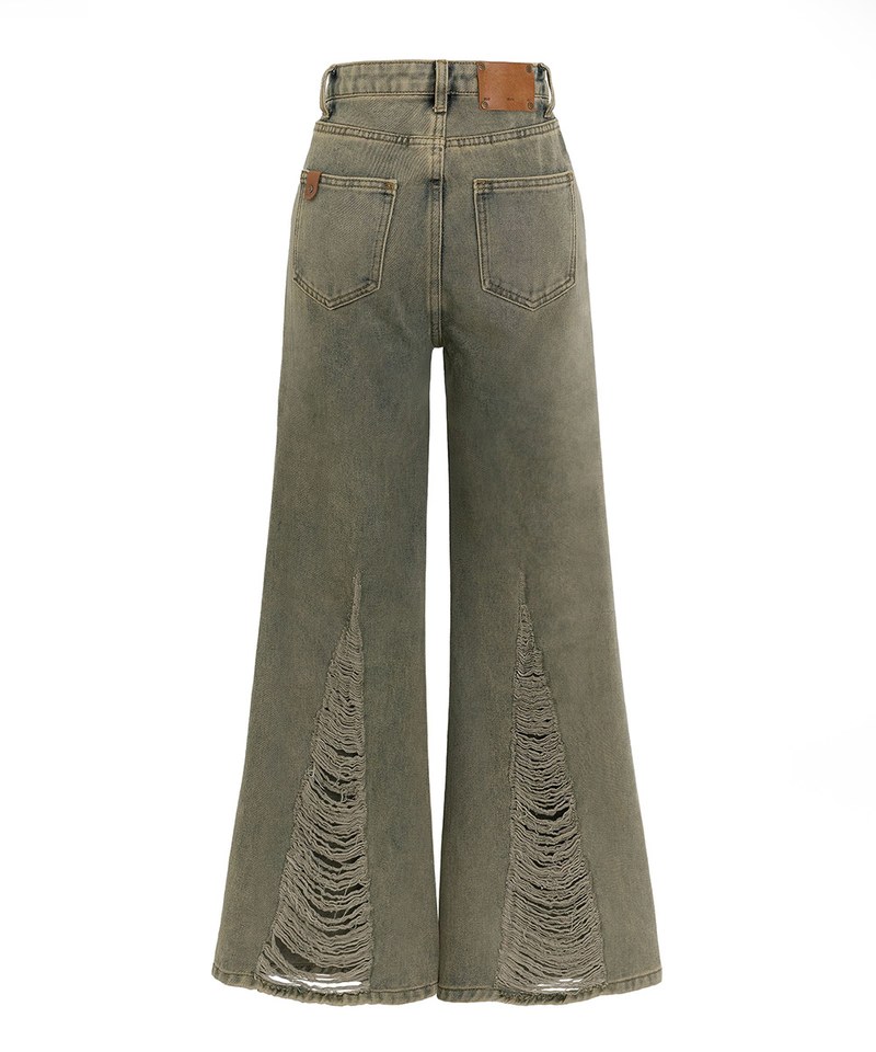 HGD9905-241 大刷破仿舊丹寧喇叭褲 bleached old distressed jeans