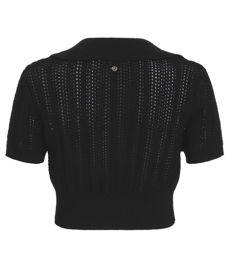 前口袋針織短版polo衫 crochet patch pocket polo shirt