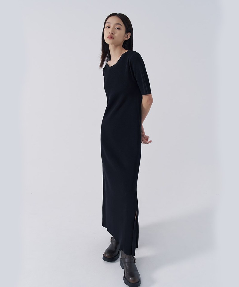 MOG99254-241 針織修身單衩長洋裝
