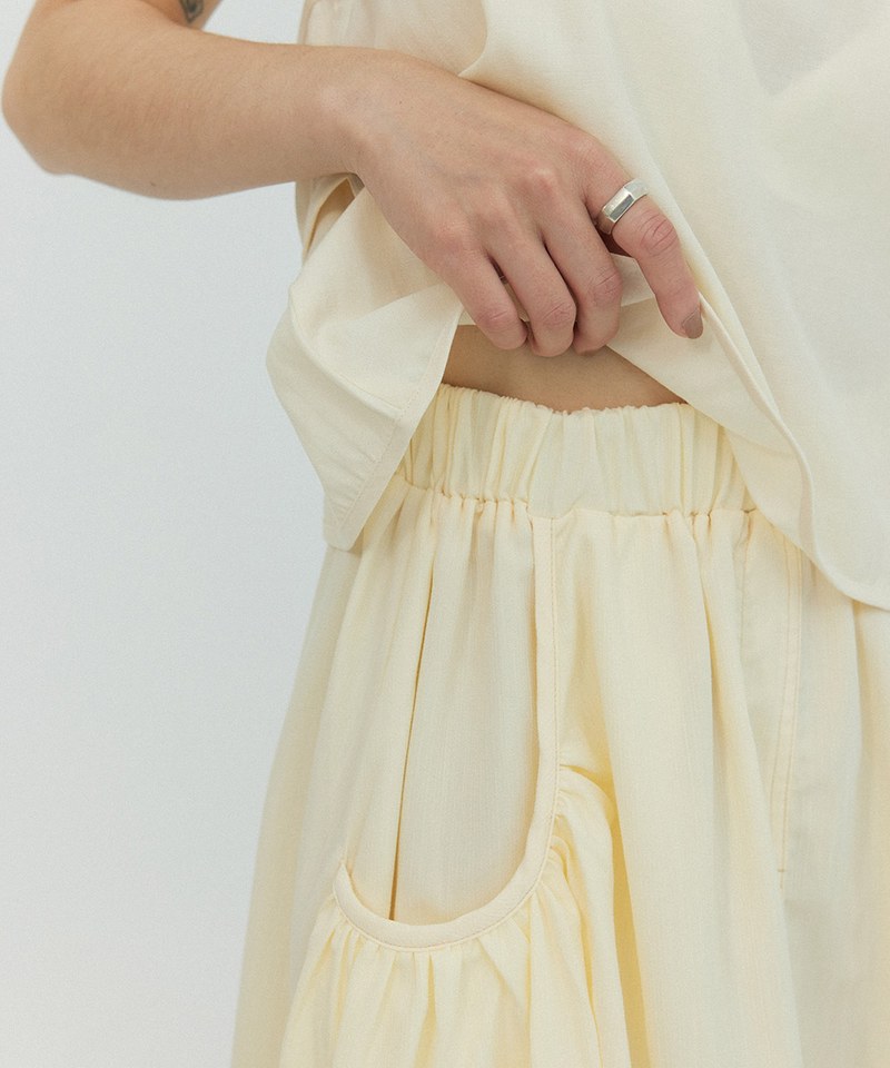 MOG99259-241 棉麻織紋抽皺半身裙