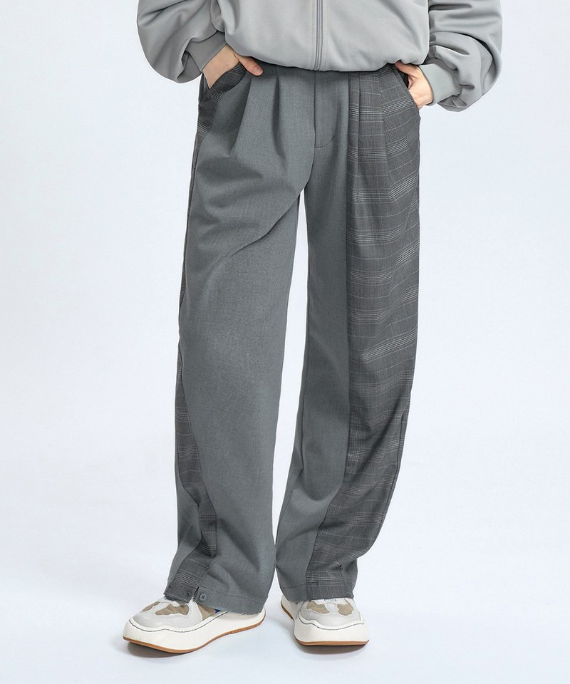 格紋拼接長褲 Asymmetrical Panel Trousers