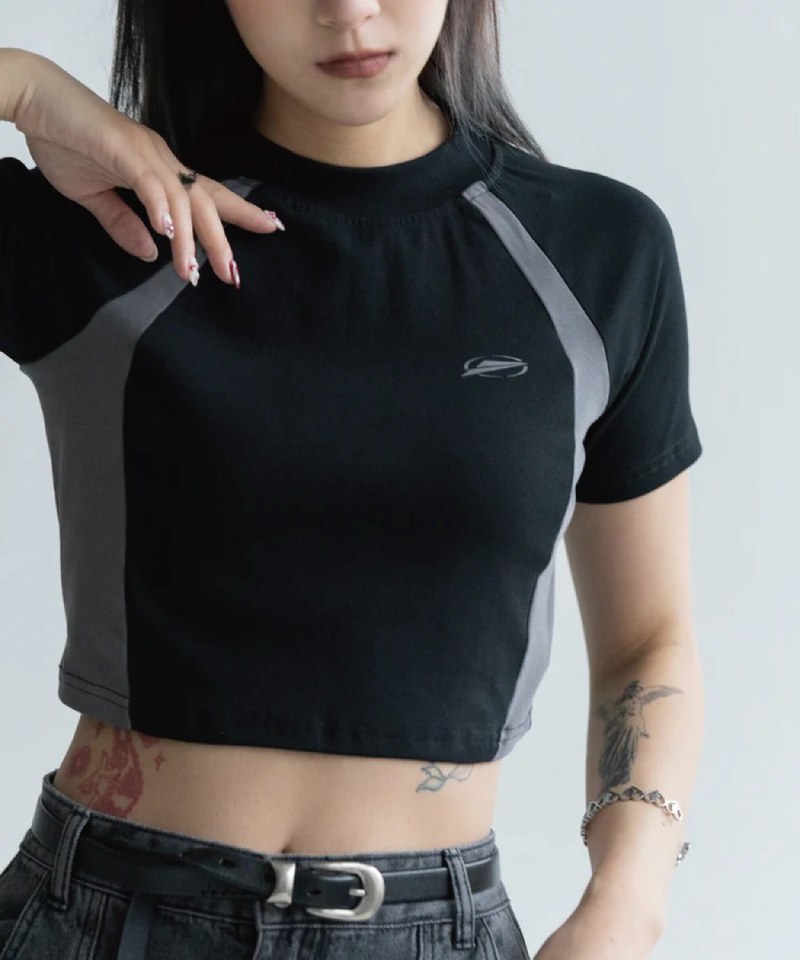 SNS0007W-241 拼接短袖上衣 Patch Cropped Top