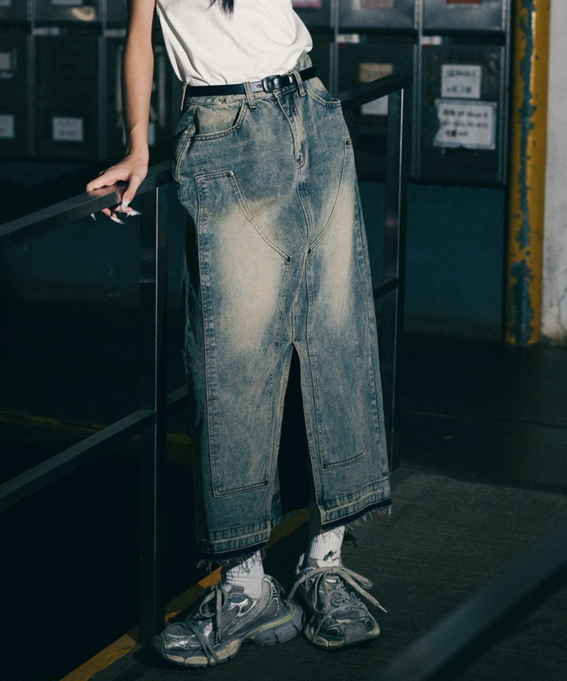 SNS4008W-242 前開衩牛仔長裙 Double Knee Denim Full Skirts