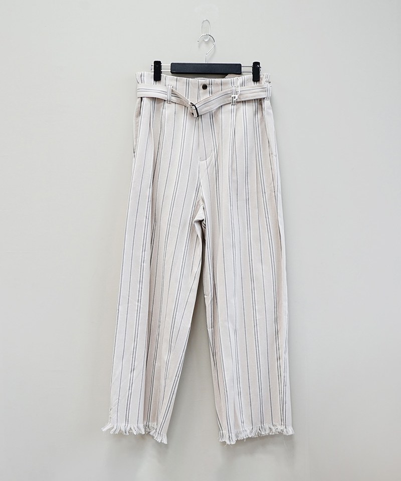 YOKE1625-241 STRIPE BELTED WIDE LEG TROUSERS