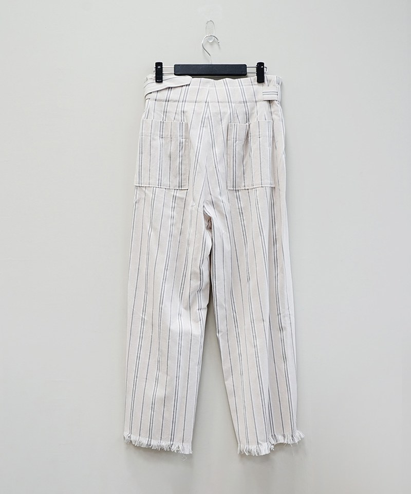 YOKE1625-241 STRIPE BELTED WIDE LEG TROUSERS