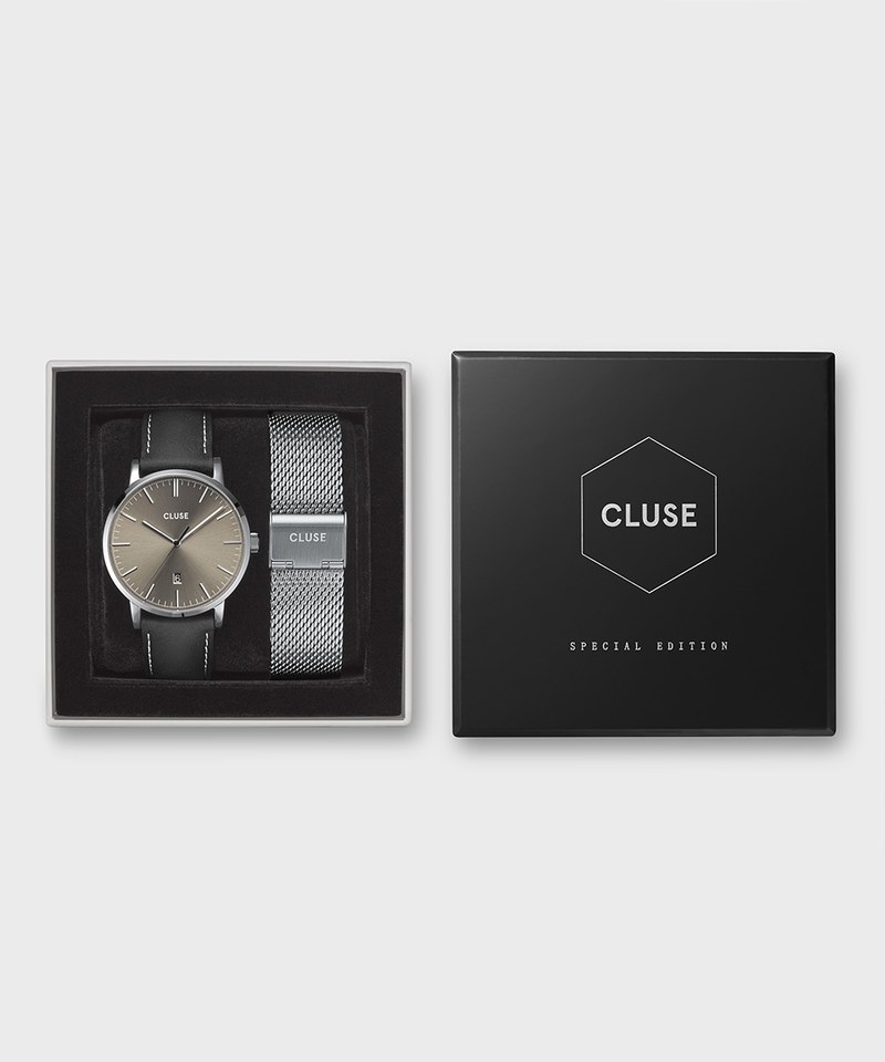 CLU9932 Warm Grey*Black & Silver Mesh Strap /40 mm-男款限量腕錶禮盒 CG1519501001 Aravis Silver Gi
