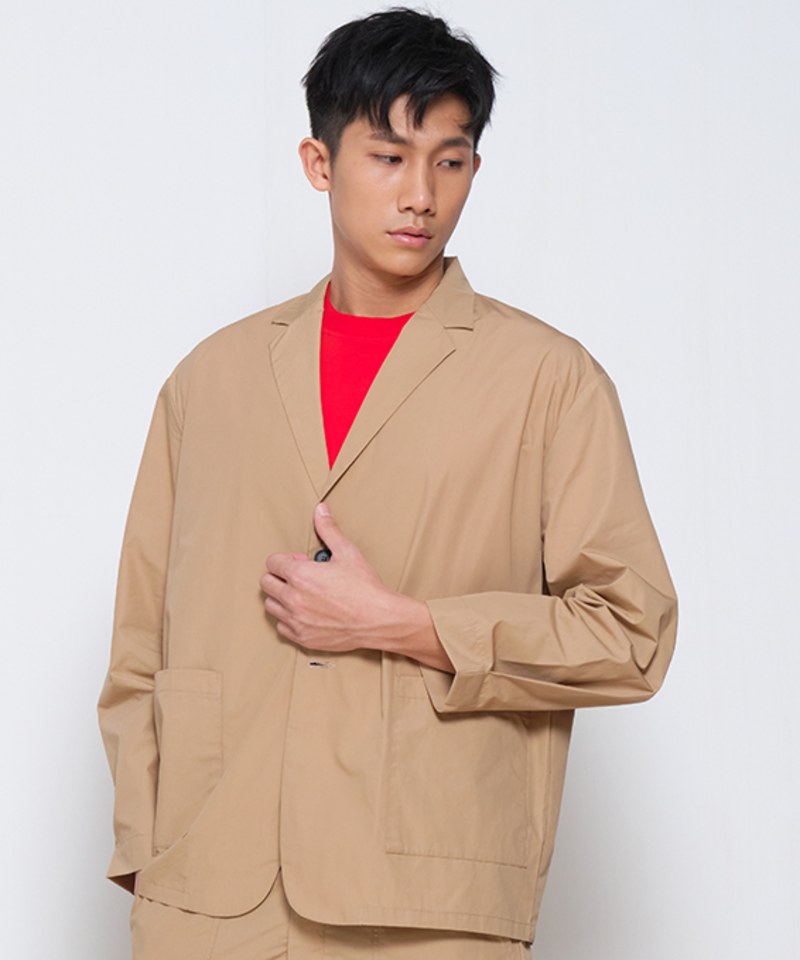棉混紡單排釦寬版西裝外套