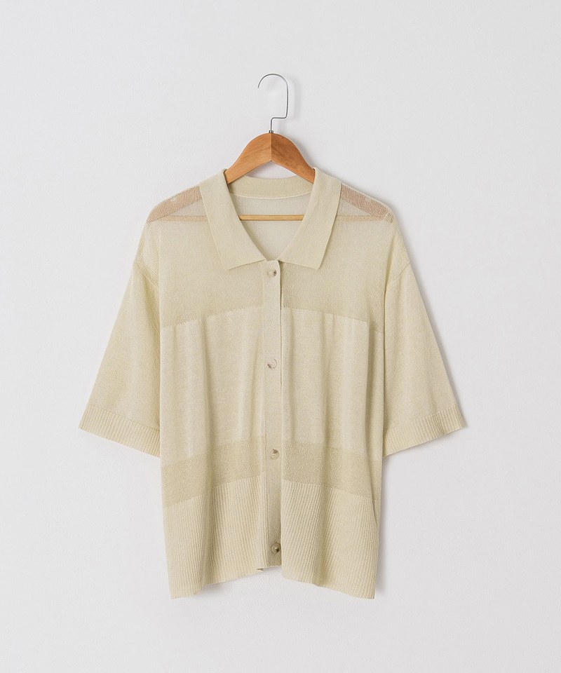 MOG99101 簍空針織五分袖襯衫
