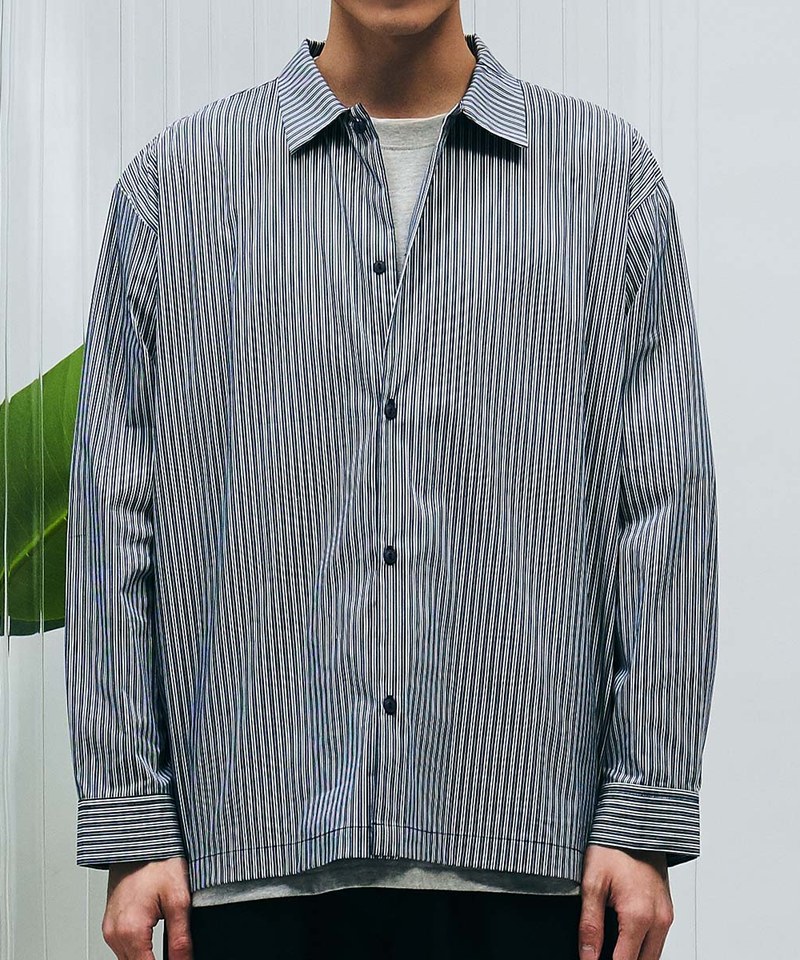 PLN3314-221 條紋棉質寬版長袖襯衫