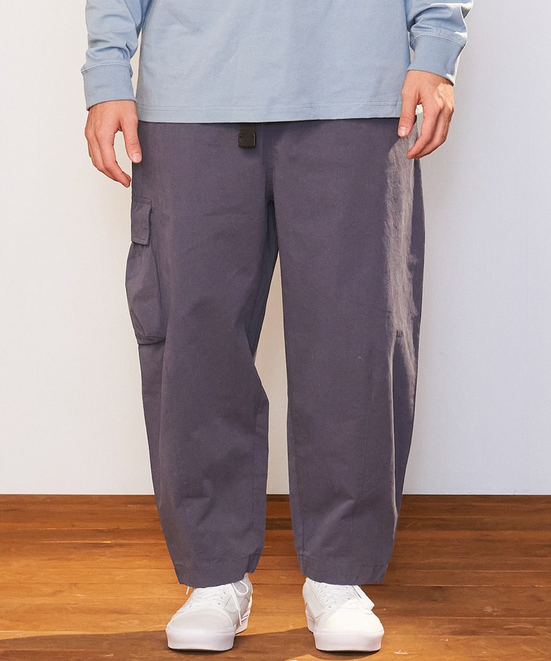 PLN3501-221 【網路限定】水洗棉質腰帶繭型寬褲