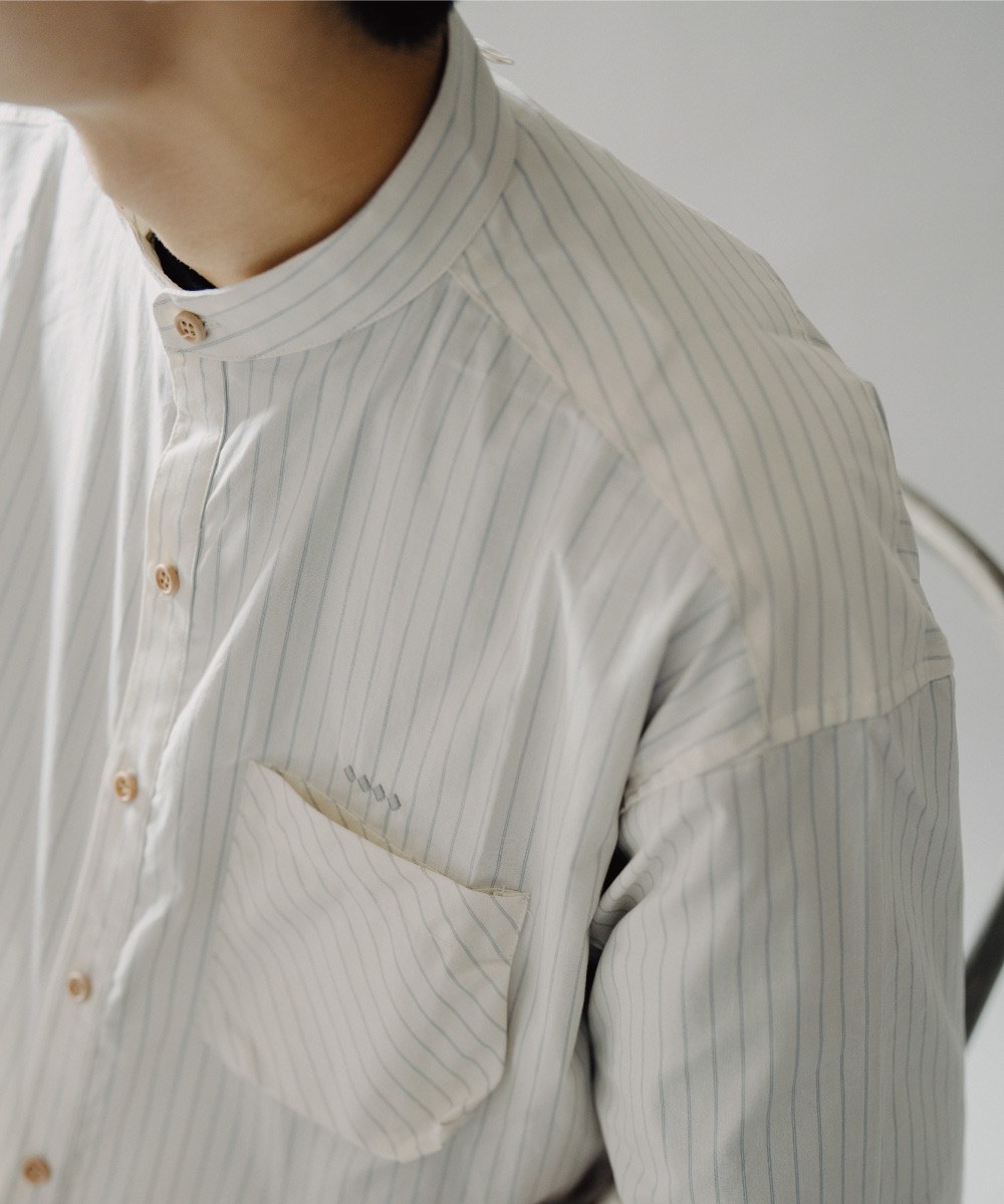 純棉條子圓領短袖襯衫