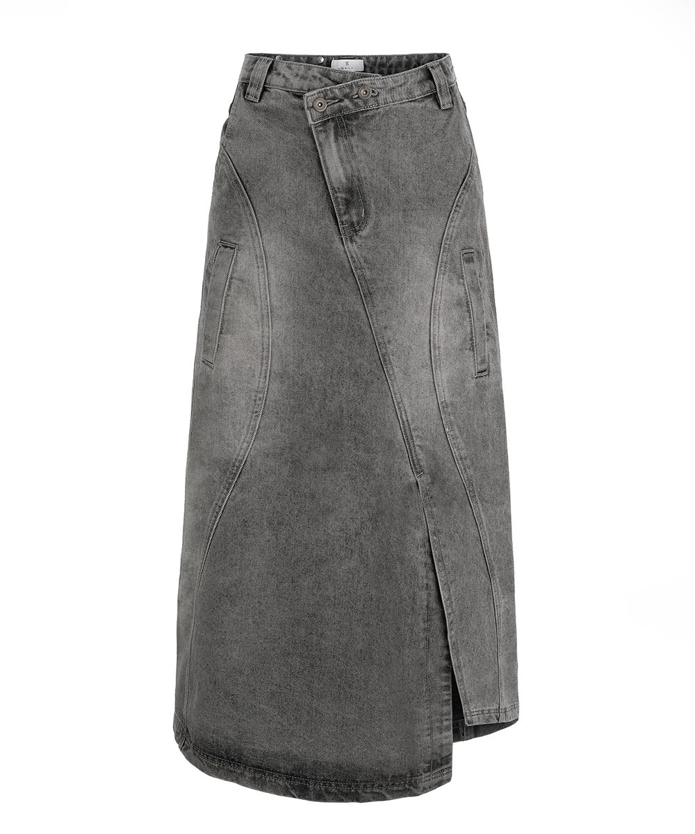 水洗不對稱牛仔裙 the reborn denim skirt