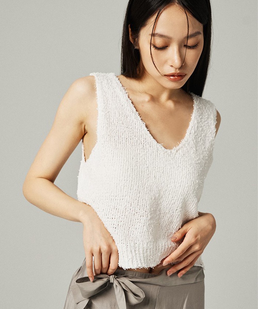 V領舒適毛巾布背心 v neck basic vest