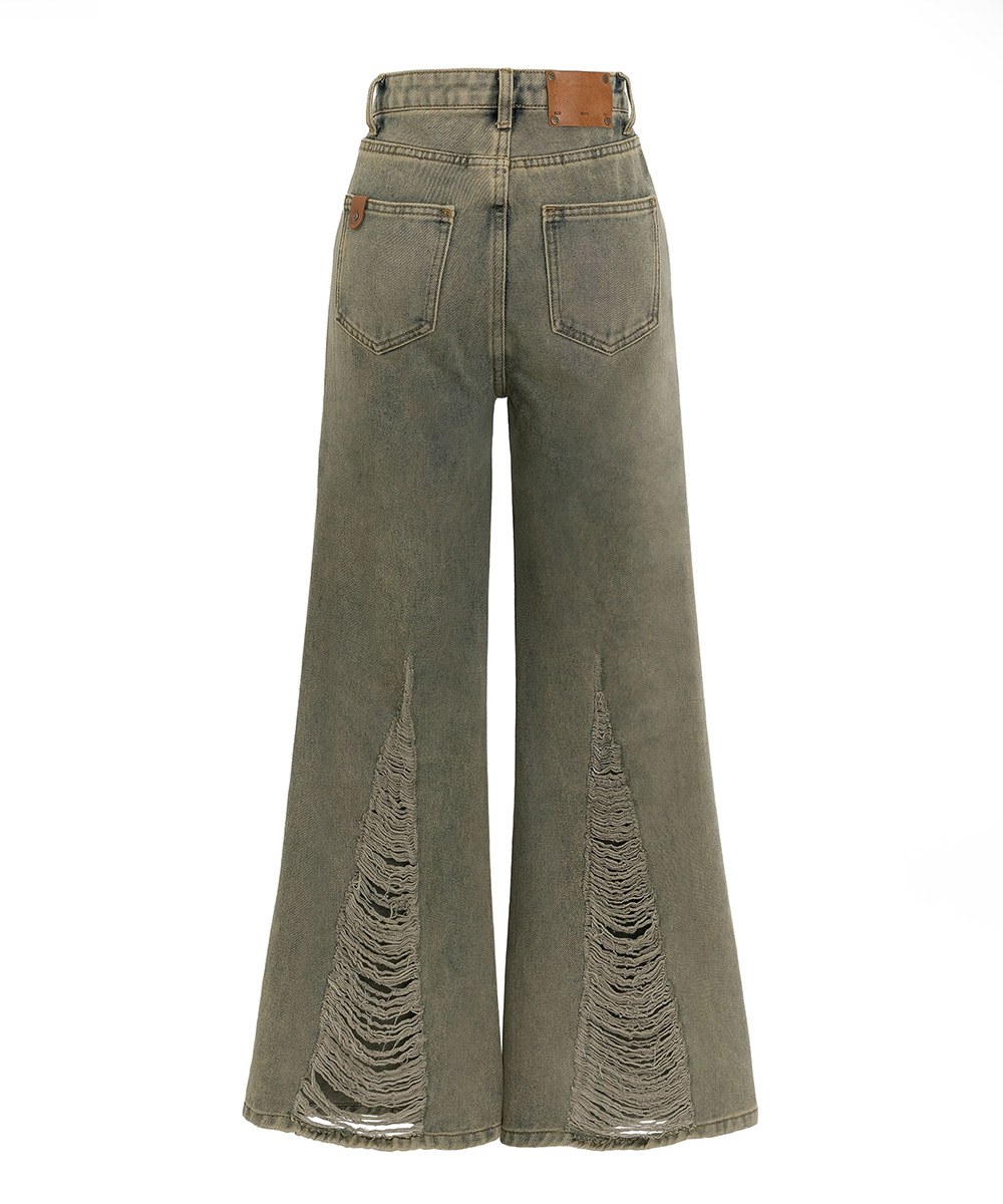 大刷破仿舊丹寧喇叭褲 bleached old distressed jeans