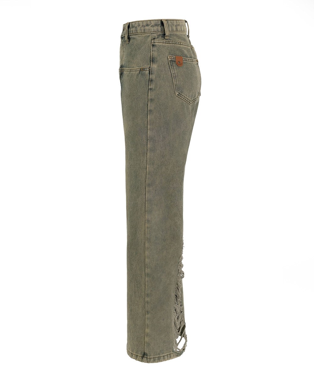 大刷破仿舊丹寧喇叭褲 bleached old distressed jeans