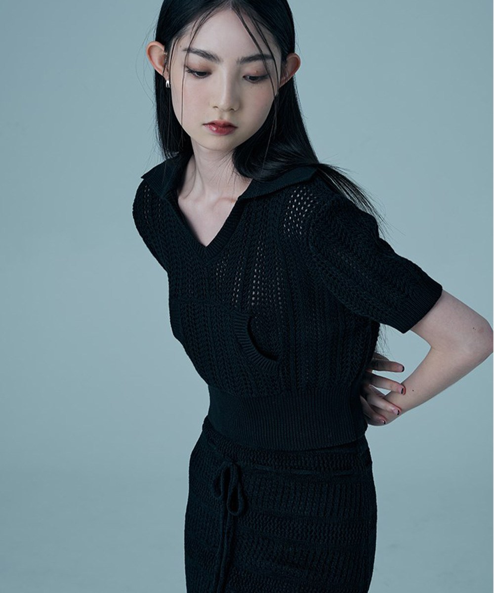 前口袋針織短版polo衫 crochet patch pocket polo shirt