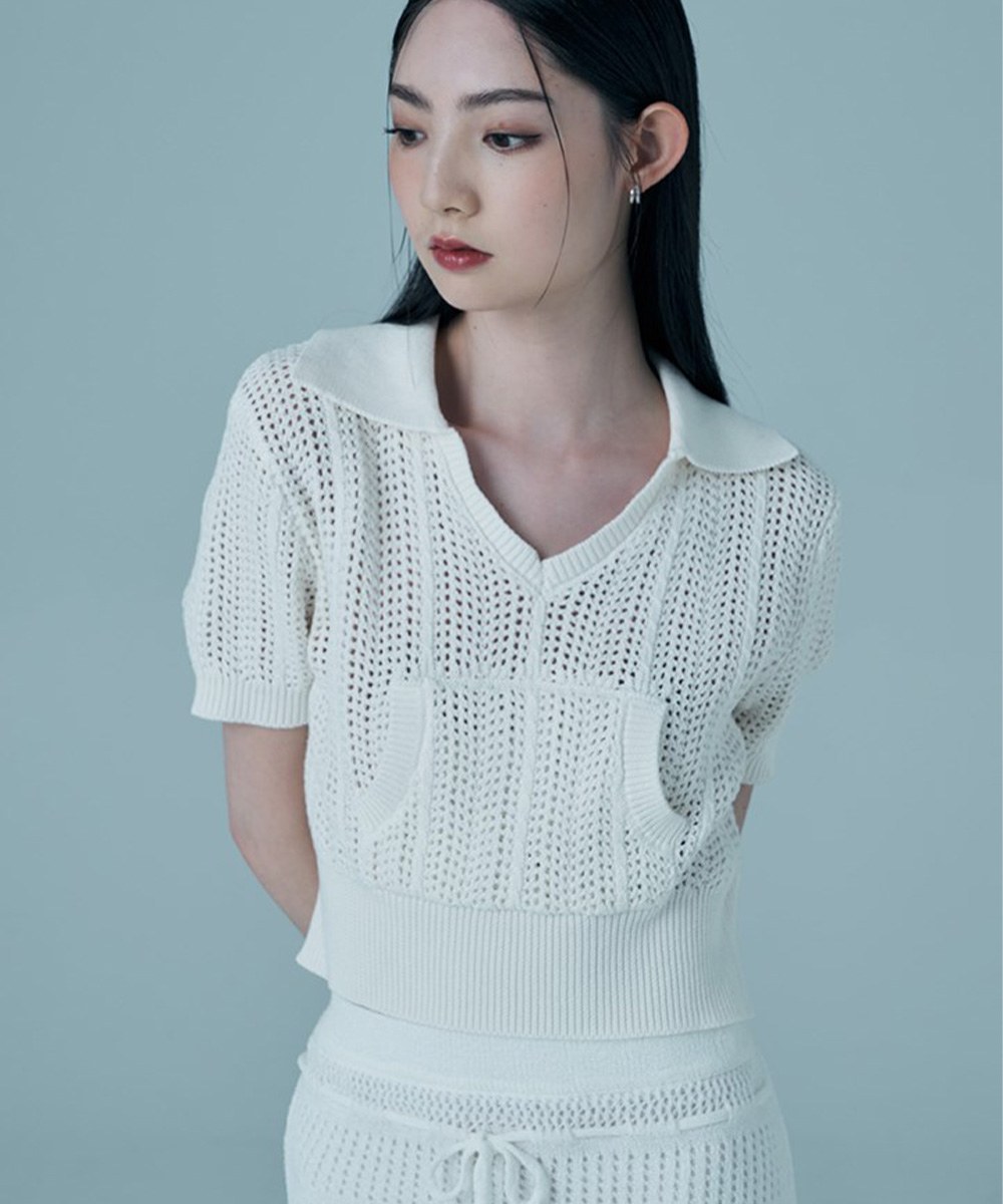 前口袋針織短版polo衫 crochet patch pocket polo shirt