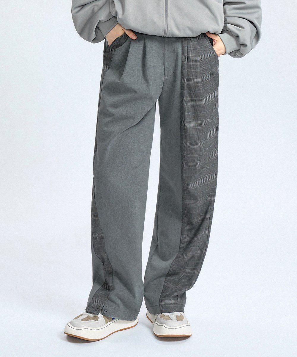 格紋拼接長褲 Asymmetrical Panel Trousers