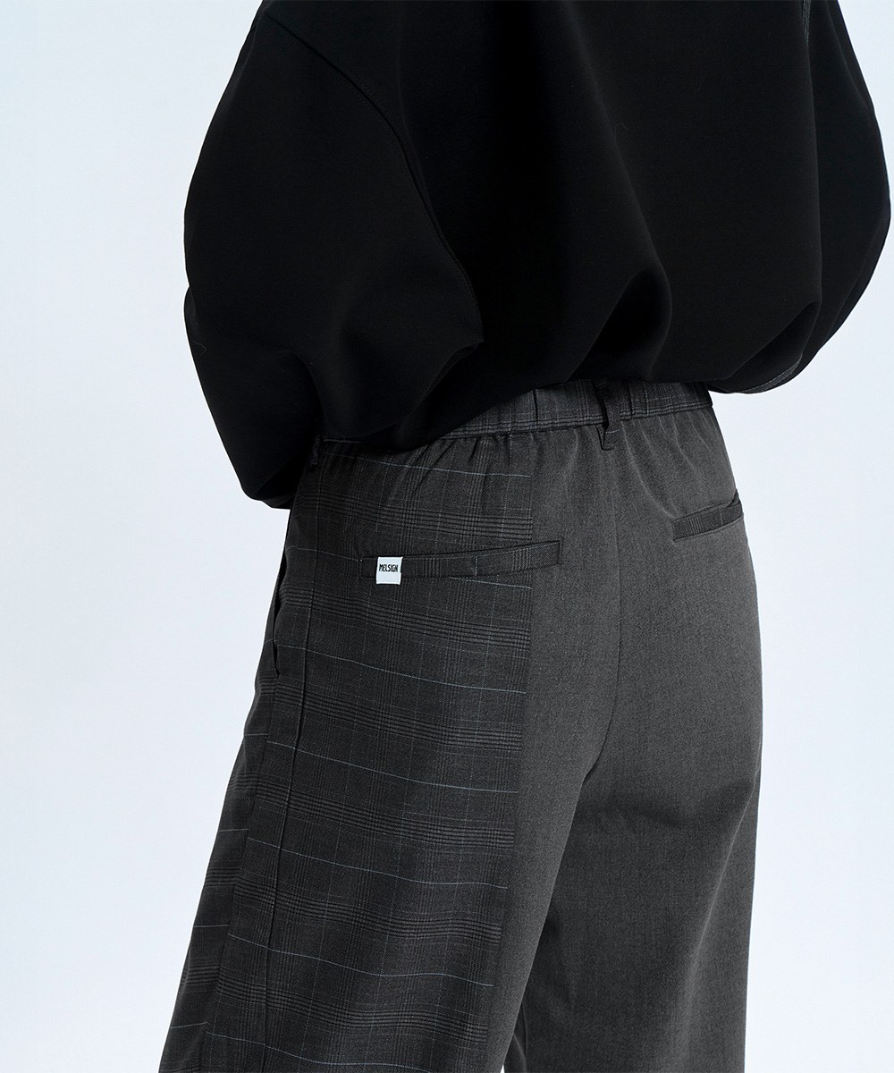 格紋拼接長褲 Asymmetrical Panel Trousers