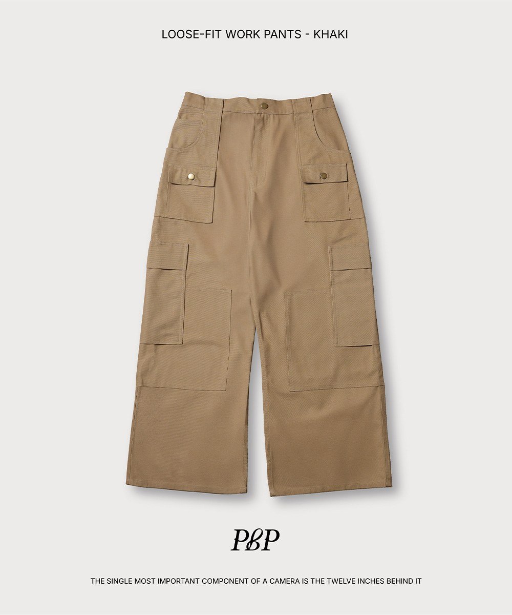 多口袋寬直筒工裝褲 LOOSE-FIT WORK PANTS