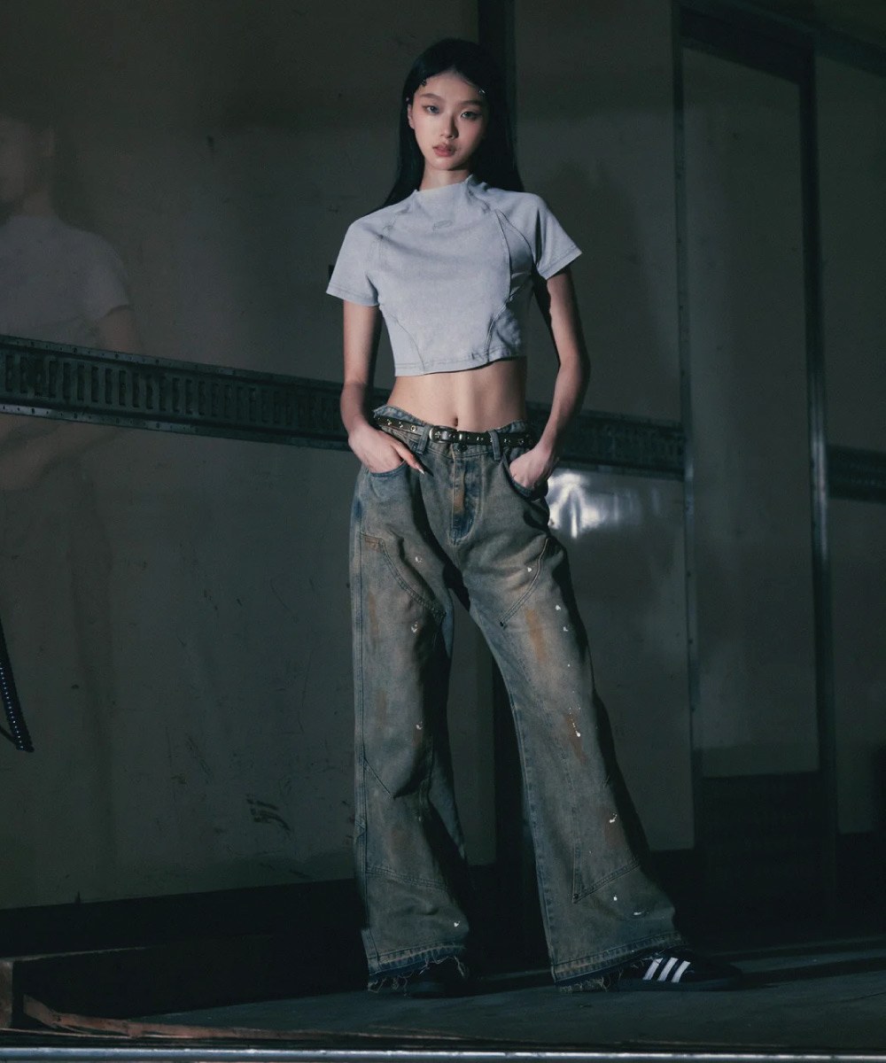 微高領上衣 Washed Cropped Top