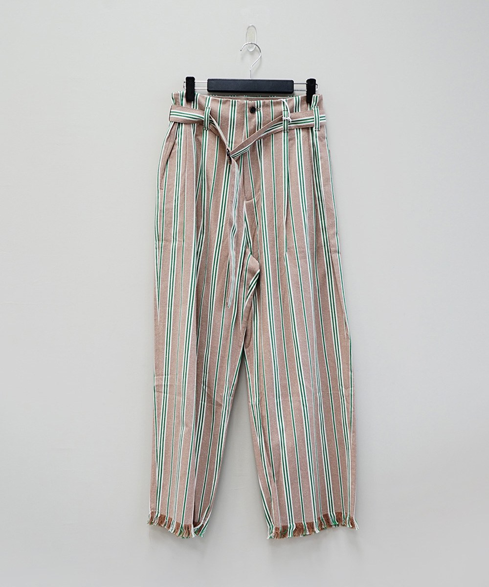 STRIPE BELTED WIDE LEG TROUSERS