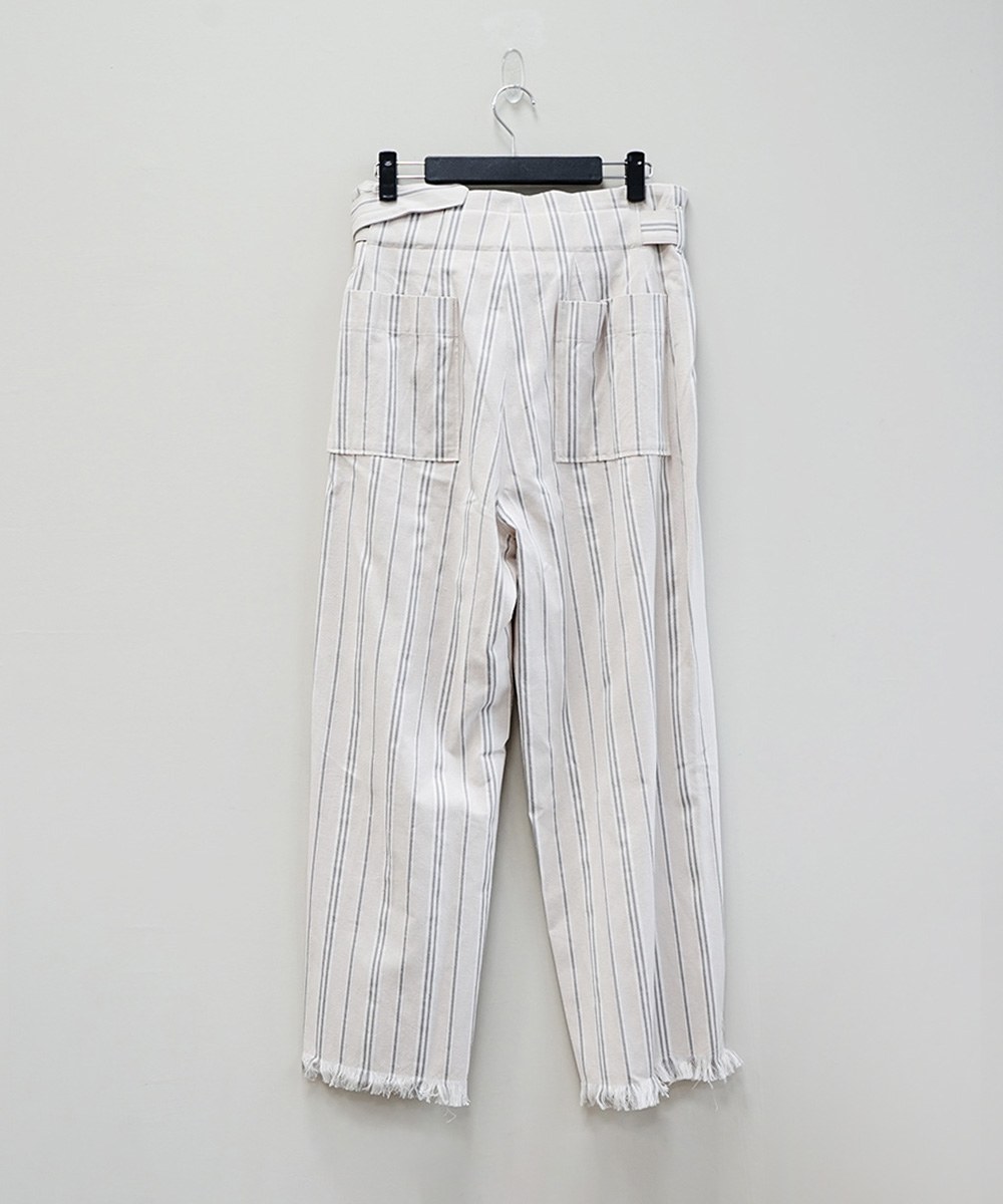 STRIPE BELTED WIDE LEG TROUSERS