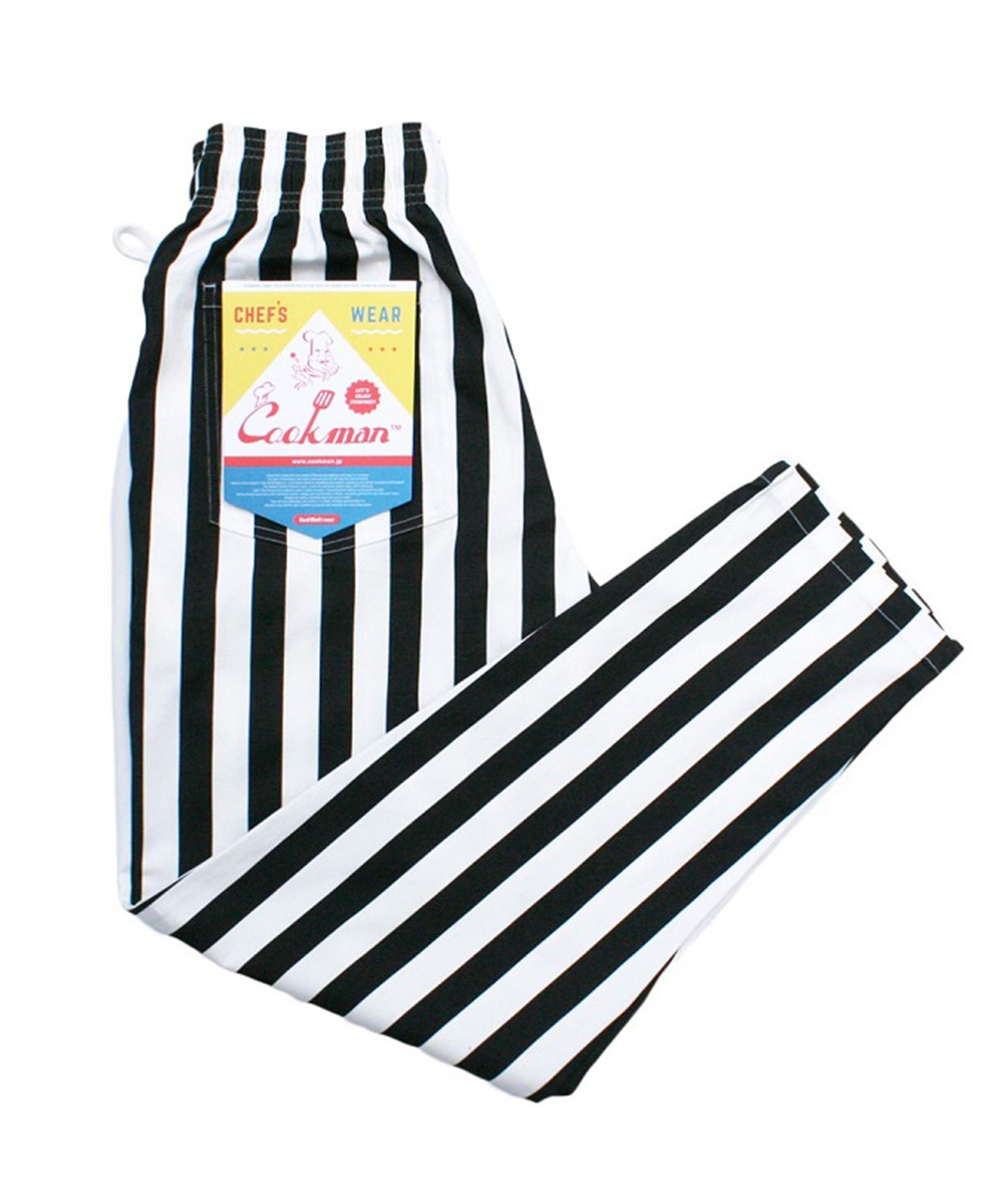  Chef Pants 寬鬆主廚褲 - Black Wide Stripe-L