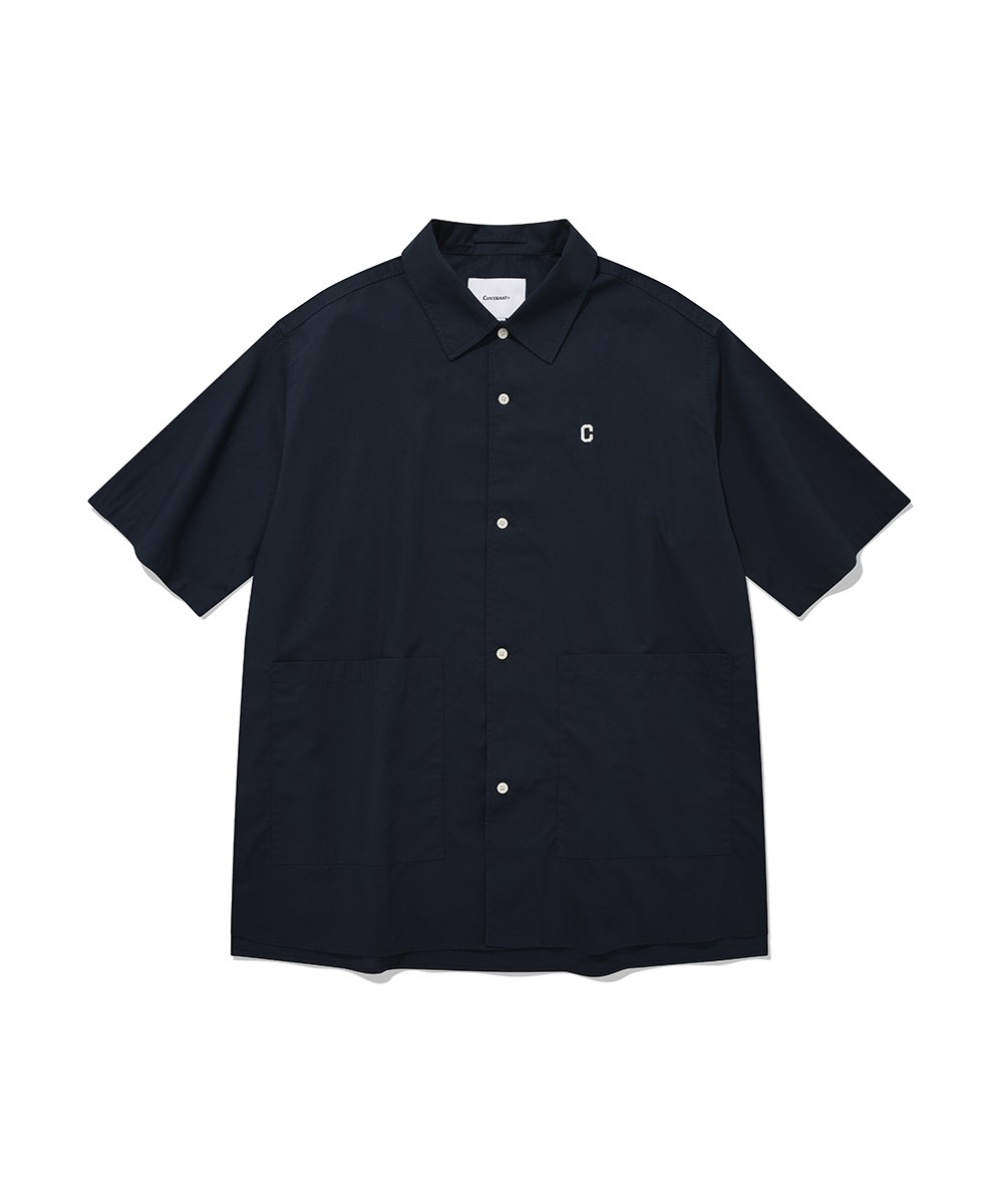 寬版短袖雙口袋襯衫_OVER-FIT DETAIL HALFSHIRTS - NAVY-XL