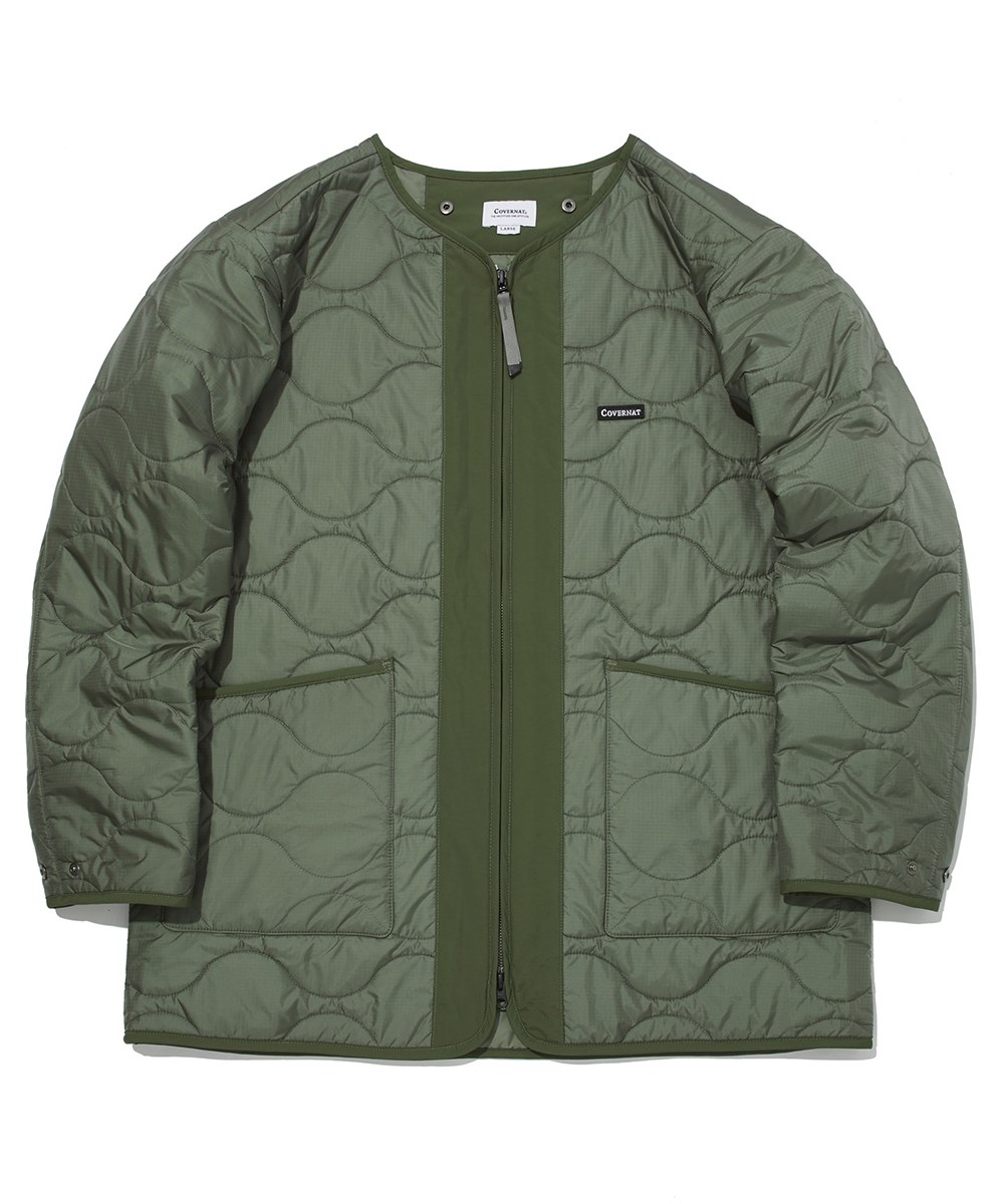  中長版輕量絎縫外套 mid-length light quilting jacket - OLIVE-L