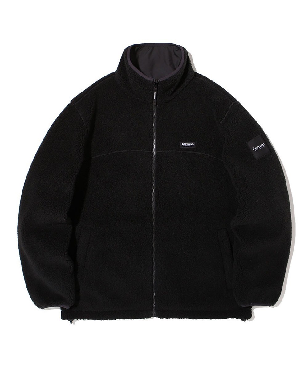  毛絨雙面保暖外套 reversible fleece zip-up jacket - BLACK-L