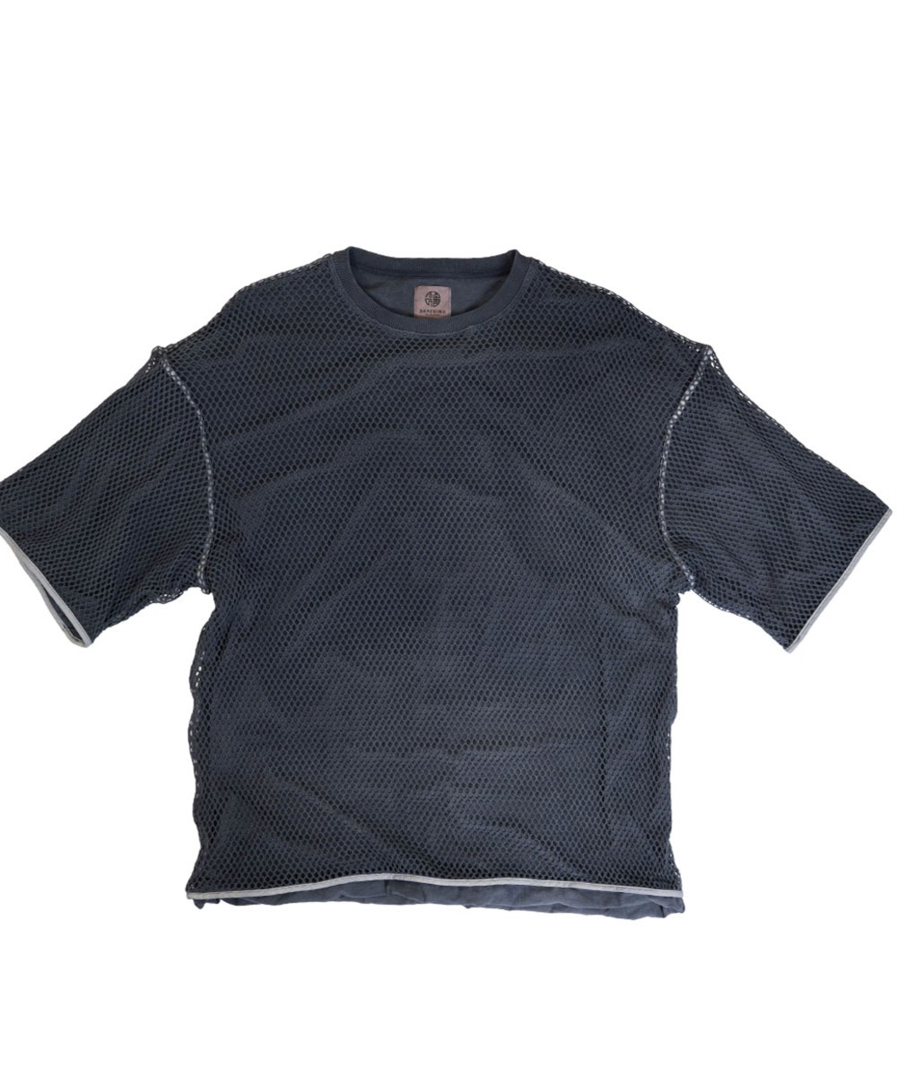  網眼短TEE hand garments dye net tee - charcoal-2