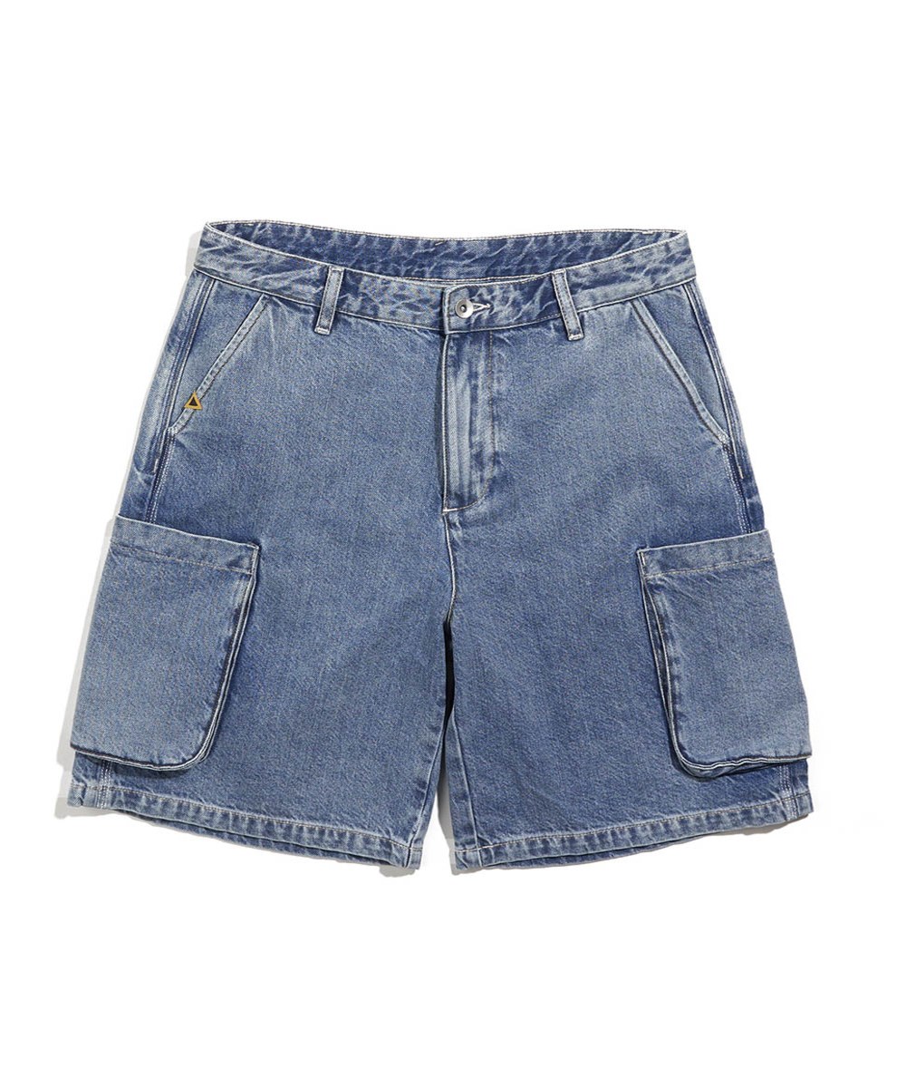  寬鬆水洗牛仔短褲 Wide Washed Denim Shorts - Washed Denim-XL
