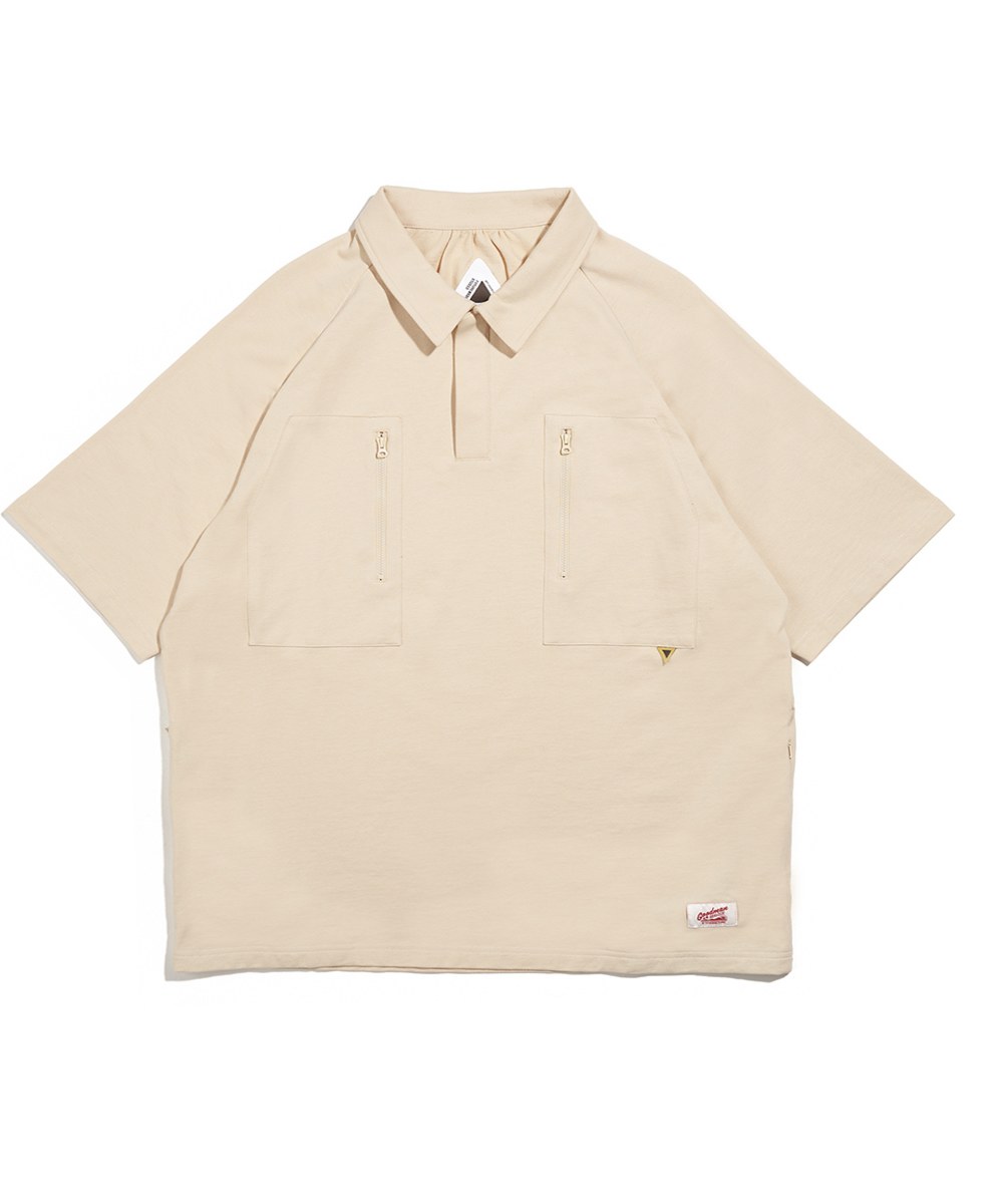  連肩短袖Polo衫 Raglan Pocket Polo Shirt - Beige-XL