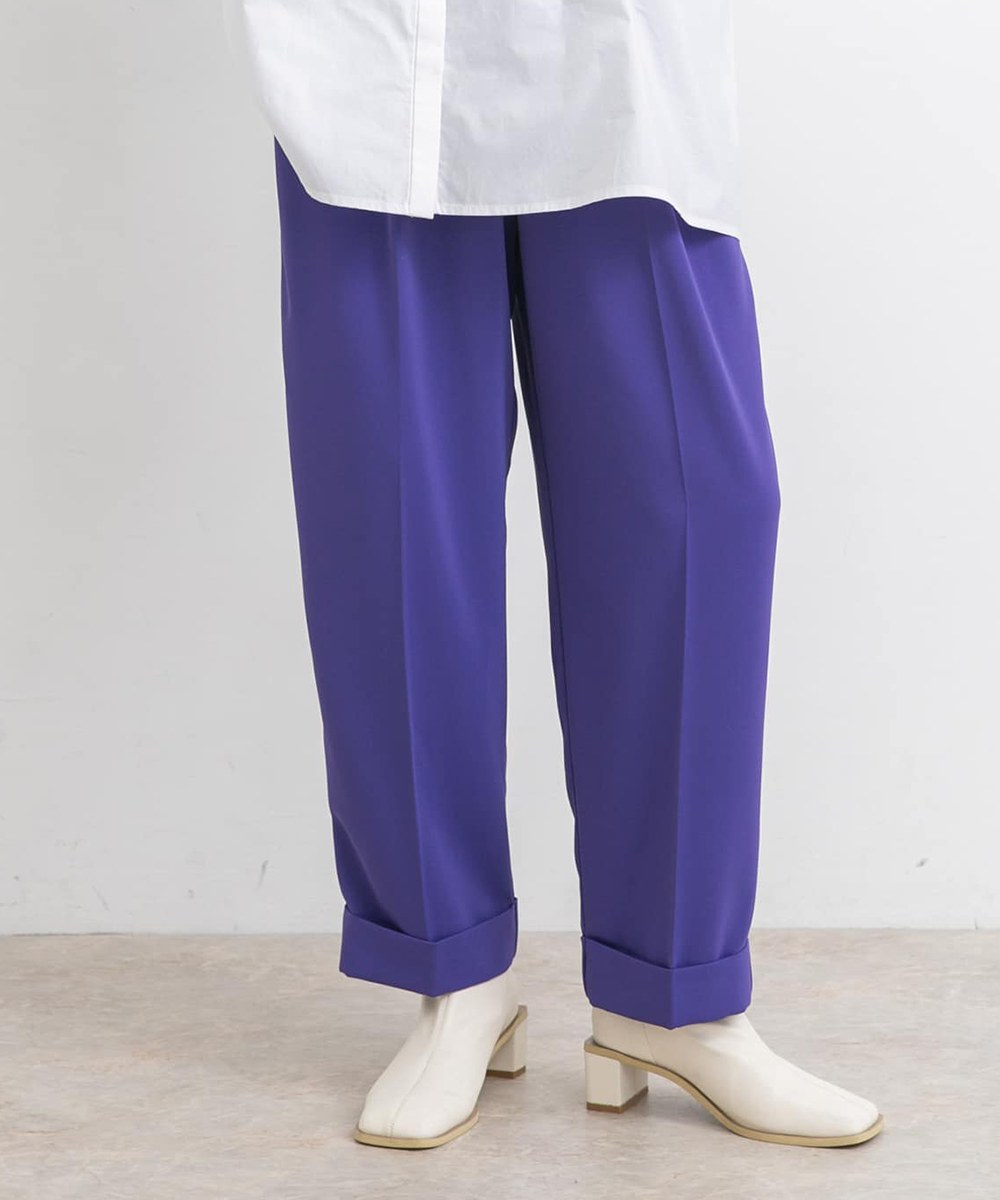  中央壓線寬版直筒褲 - 紫色-F